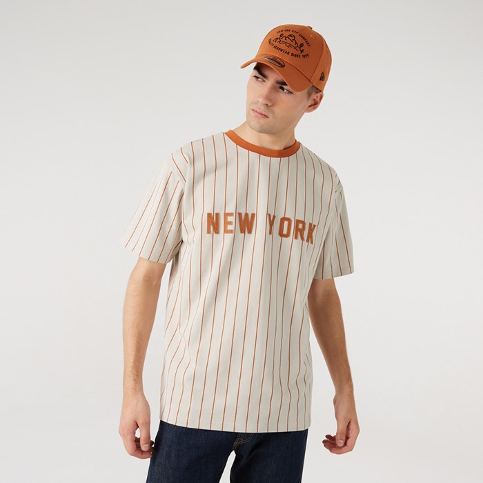 New Era New York Pinstripe Miesten T-paita Stone - New Era Vaatteet Tukkukauppa FI-927348